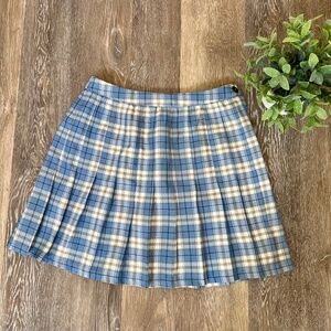 Urban Outfitters Mary Plaid Pleated Mini Skirt Blue